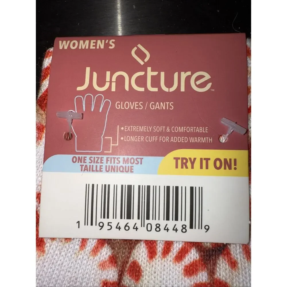 NWT Juncture Knit Peppermint Candy Gloves Christmas Red White Winter One Size